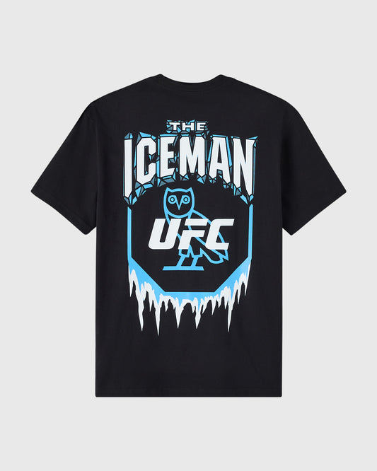 Black t-shirt with "The Iceman" and UFC logo in blue and white graphics featuring an owl design.