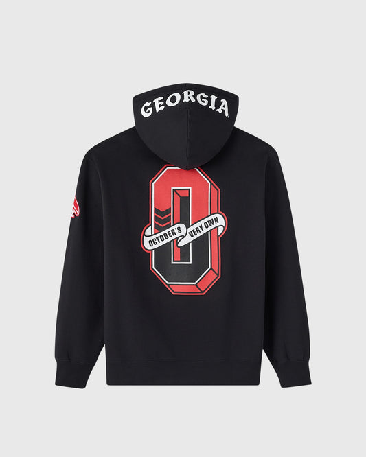 Black hoodie with "Georgia" text on hood and red octagonal logo with "October's Very Own" banner on back.