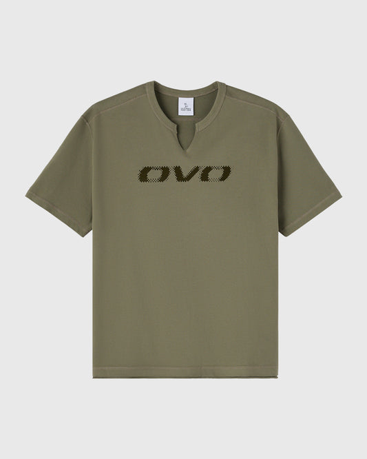 Split Neck Tee - Olive Green