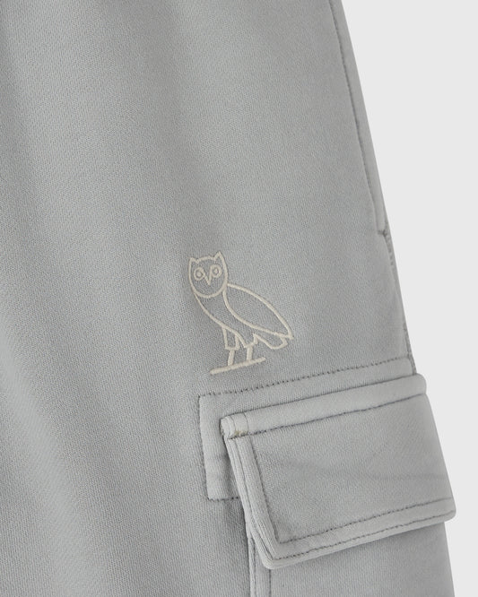 Gray sweatpant with embroidered owl logo and cargo pocket detail on the leg.