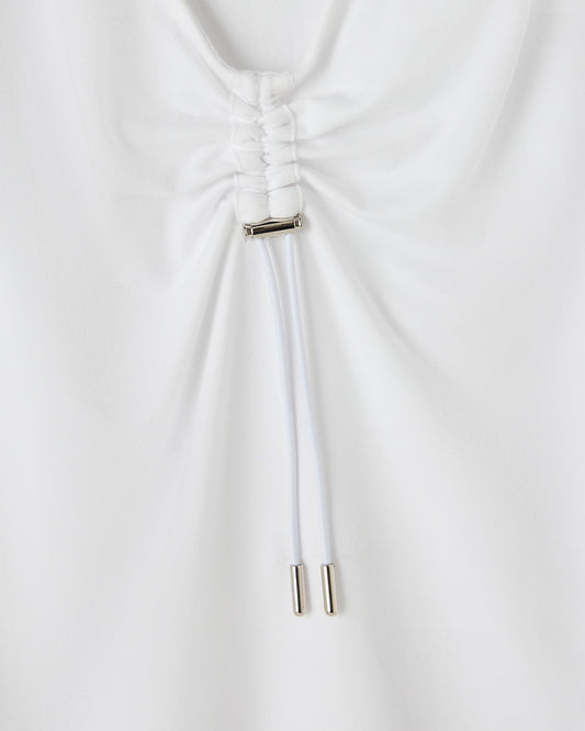 Cinched Pom Pom Tee - White