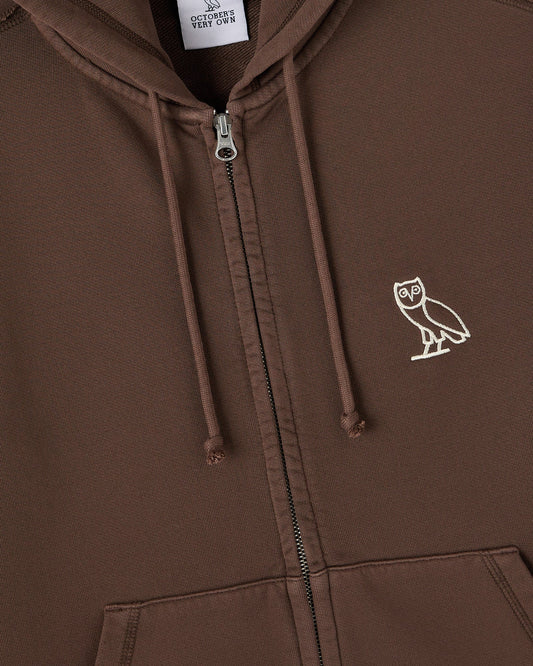 Raw Edge Full-Zip Hoodie - Fern Brown