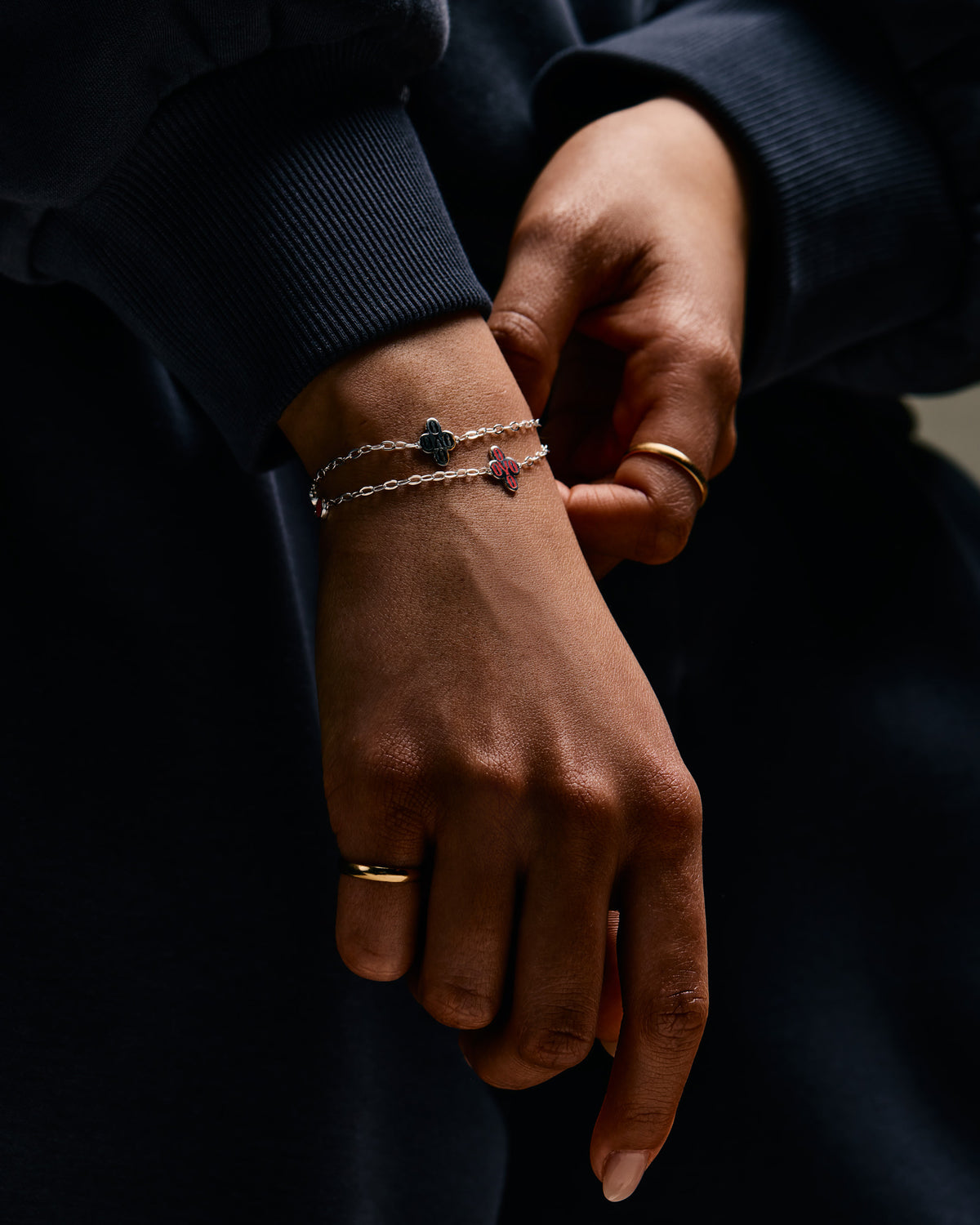 Silver Pom Pom Bracelet - Onyx
