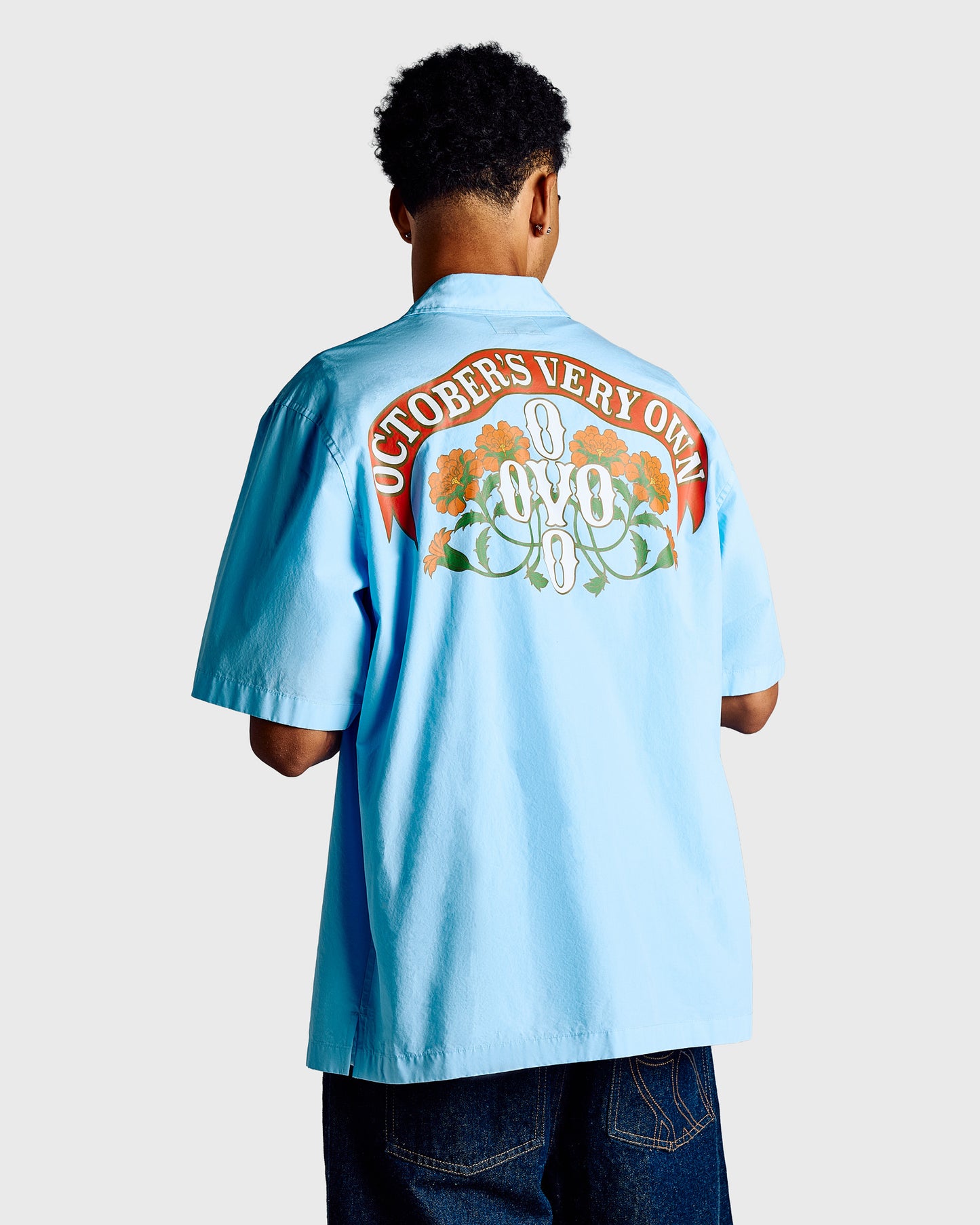Pom Pom Banner Camp Shirt - Light Blue