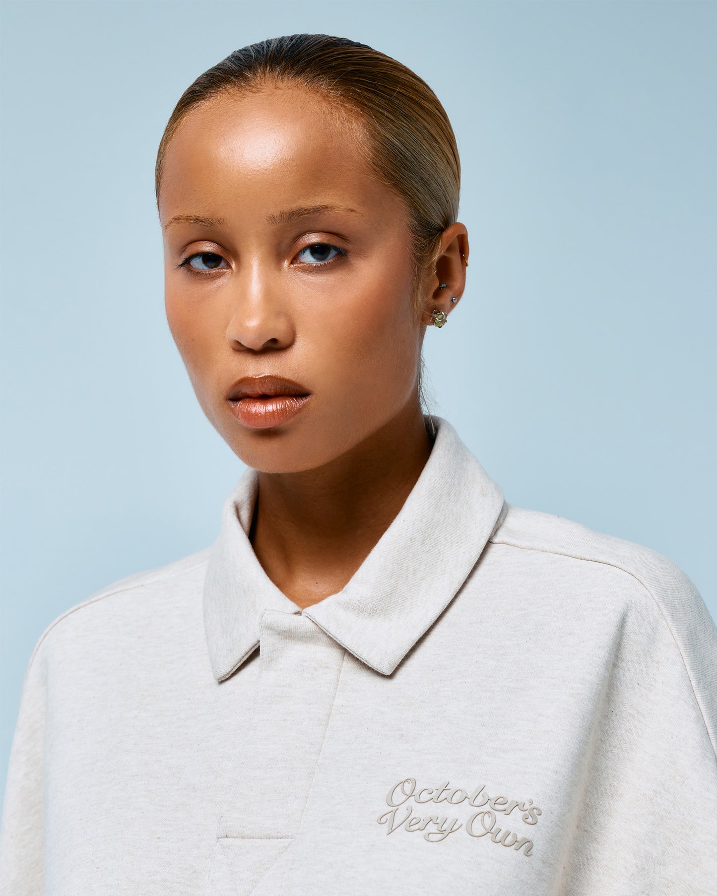 Double Knit Script Rugby Polo - Heather Oatmeal