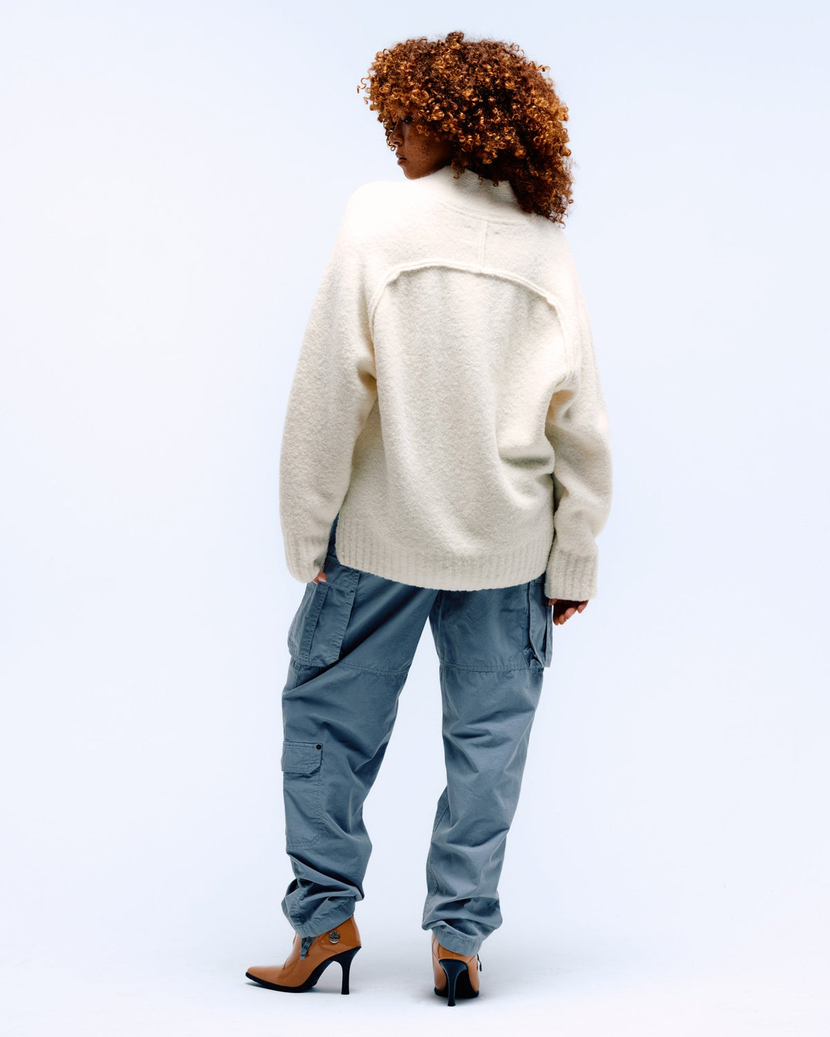 Luxe Boucle Shawl Sweater - Cream
