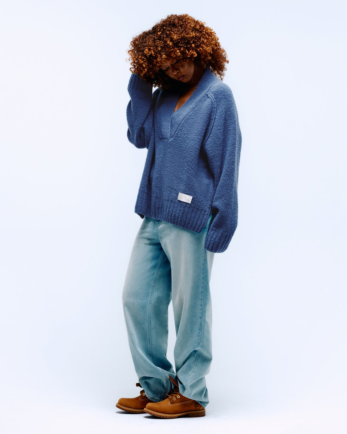 Luxe Boucle Shawl Sweater - Ripple Blue