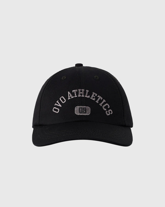 Black baseball cap with "OVO Athletics" embroidered text and logo on front.