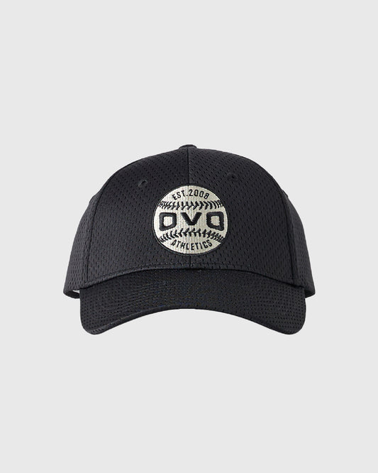 Black mesh ballpark cap with white baseball emblem and text on front.