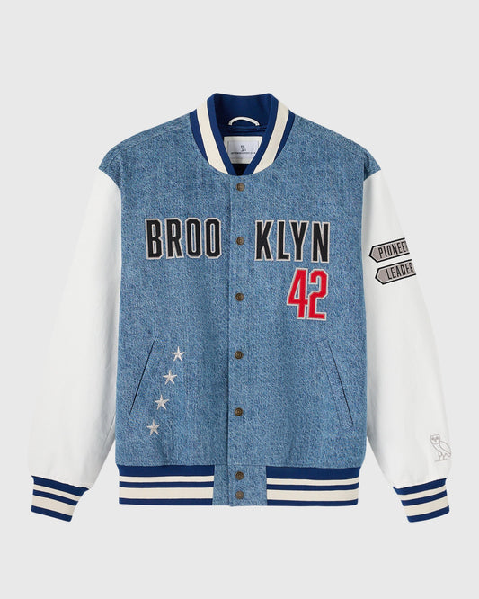 Jackie Robinson Varsity Jacket - Washed Indigo Denim