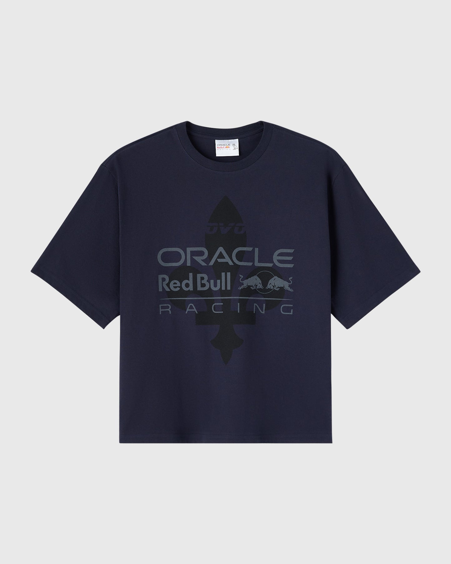 Navy t-shirt with Oracle Red Bull Racing logo and fleur-de-lis graphic on front.