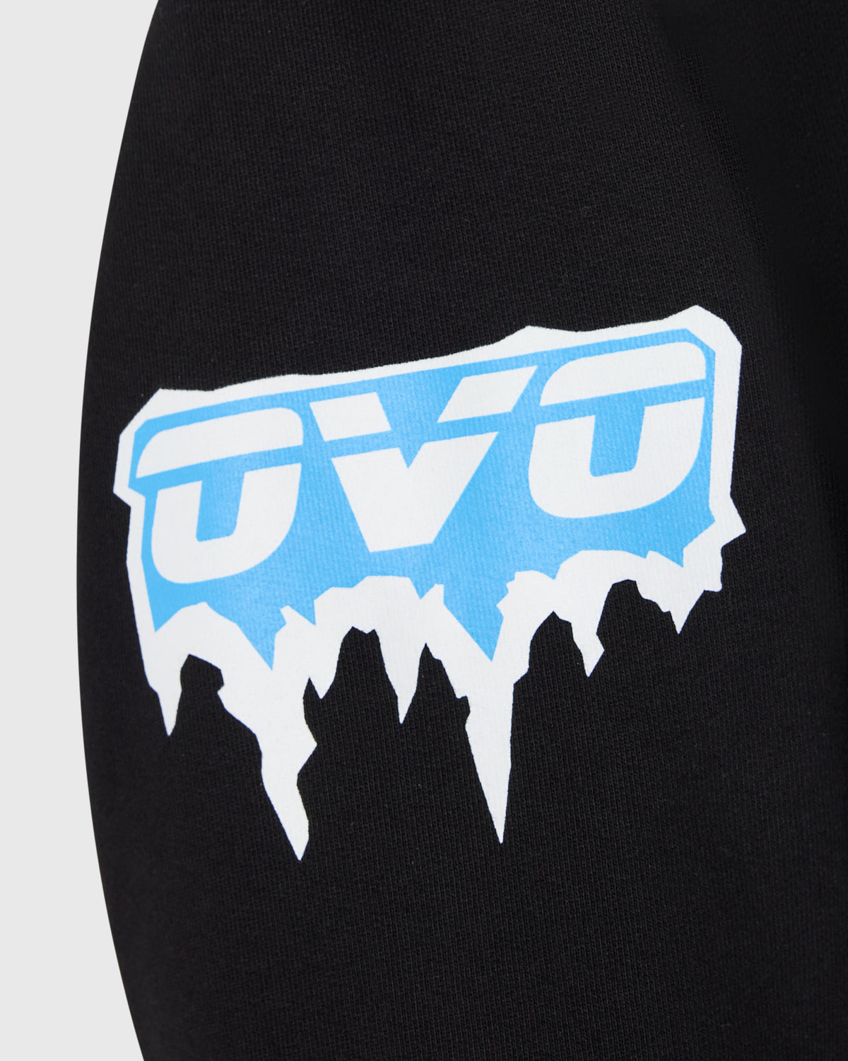 Black hoodie with blue and white UFC graphic logo on chest.