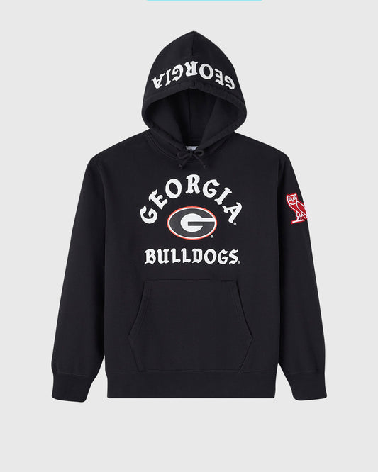 Black hoodie with "Georgia Bulldogs" text and logo on chest, drawstring hood, and front kangaroo pocket.
