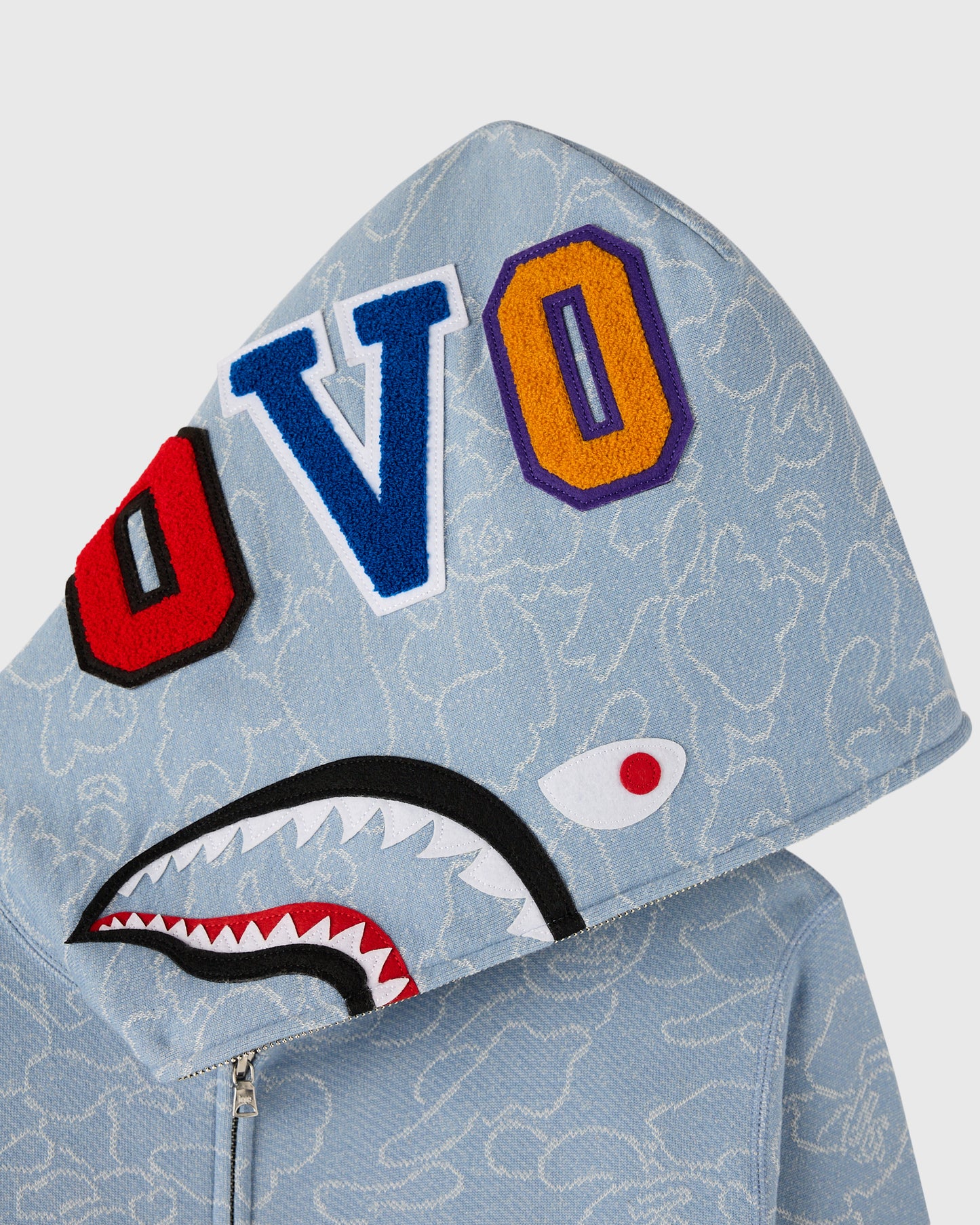BAPE® Neon 1st Camo Shark Full-Zip Hoodie - Light Indigo