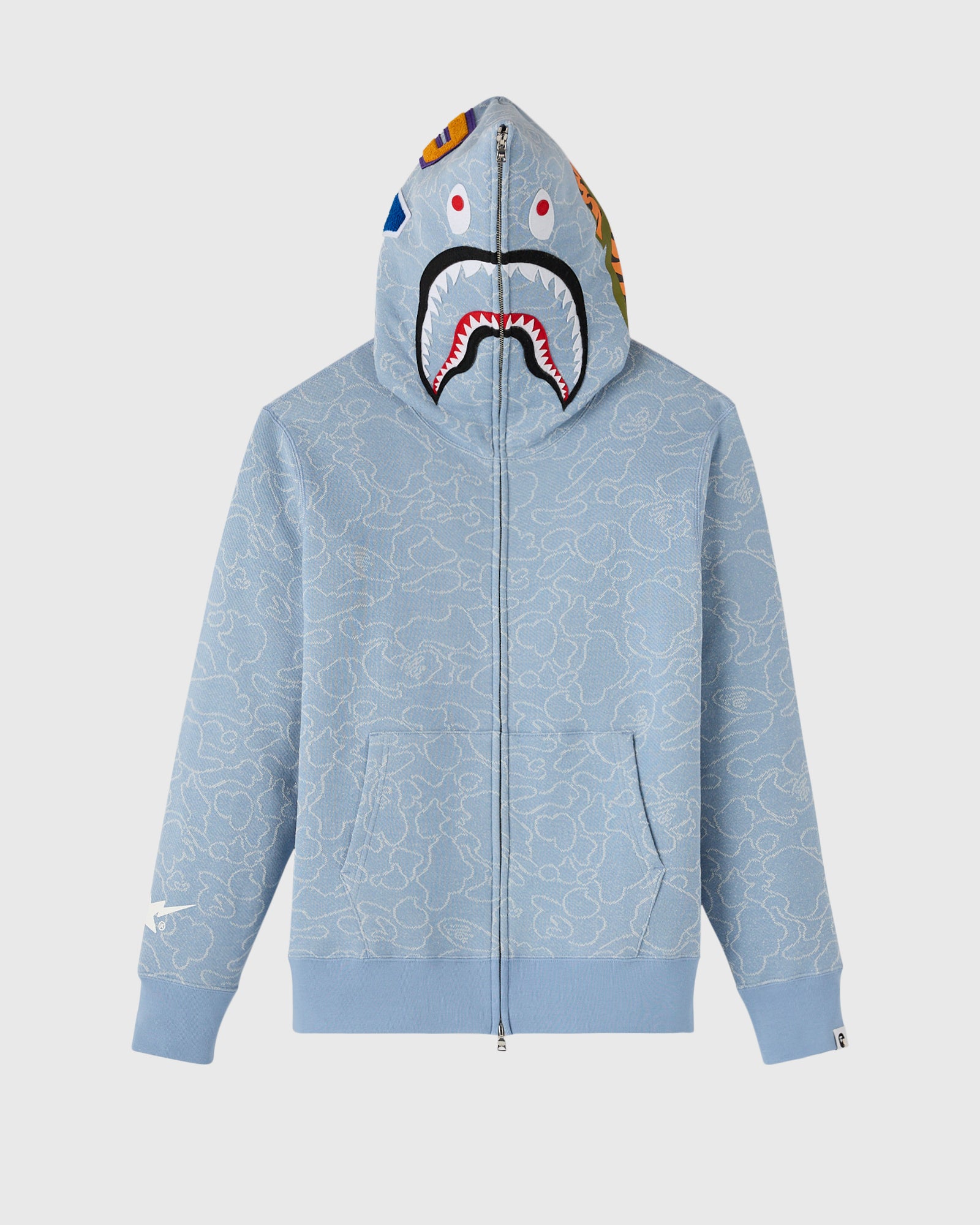 BAPE® Neon 1st Camo Shark Full-Zip Hoodie - Light Indigo