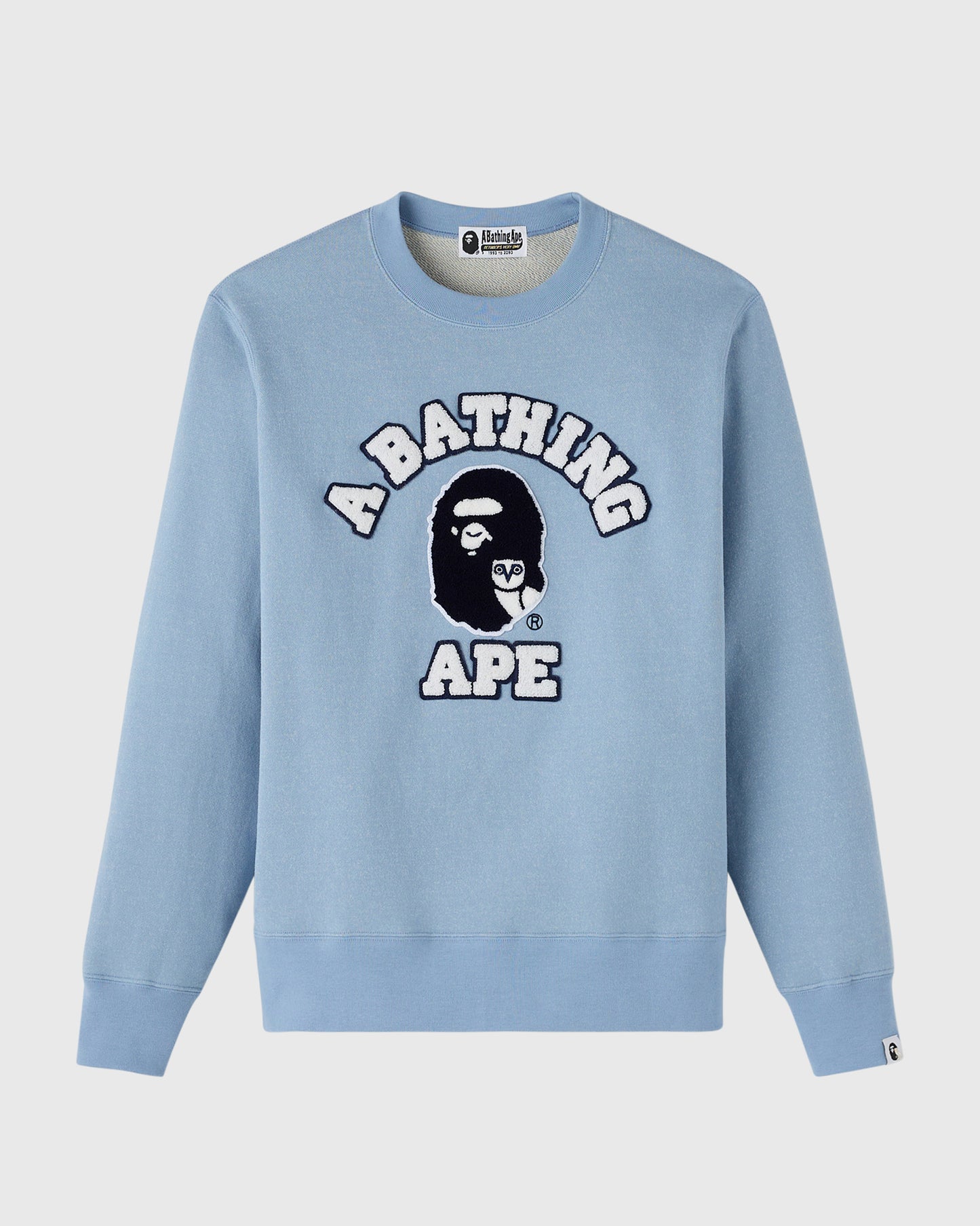 BAPE® Denim Fleece College Crewneck - Light Indigo