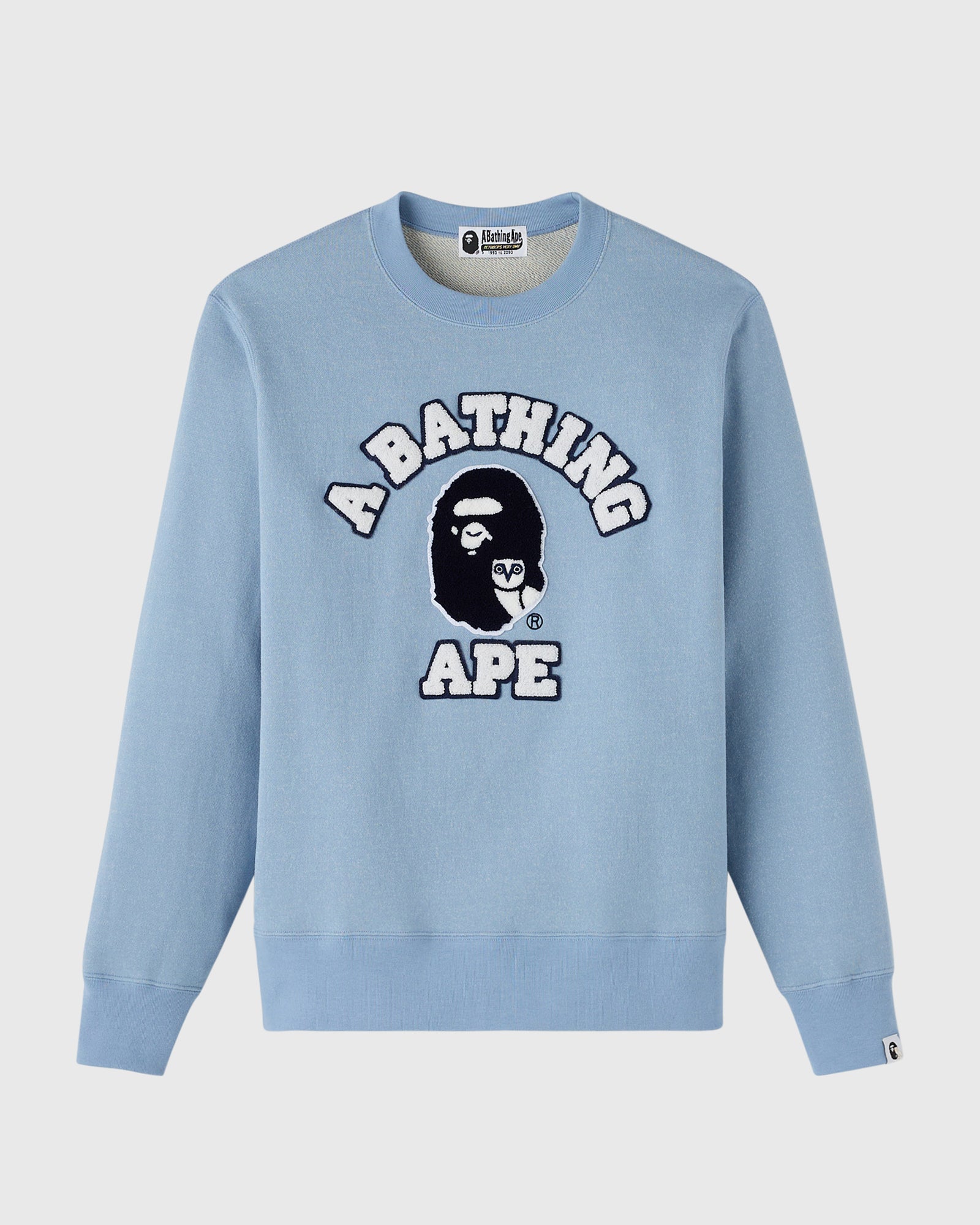 BAPE® Denim Fleece College Crewneck - Light Indigo