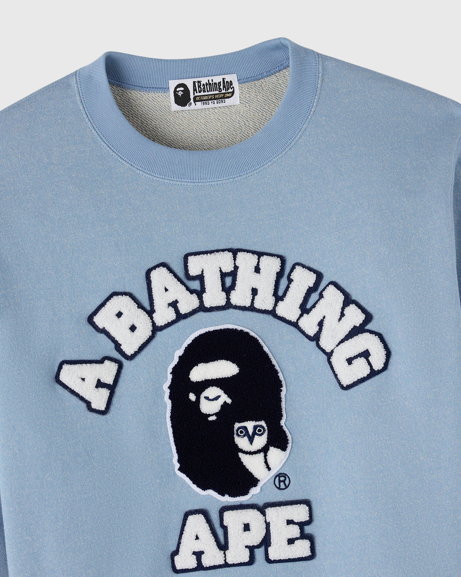 BAPE® Denim Fleece College Crewneck - Light Indigo
