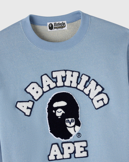 BAPE® Denim Fleece College Crewneck - Light Indigo