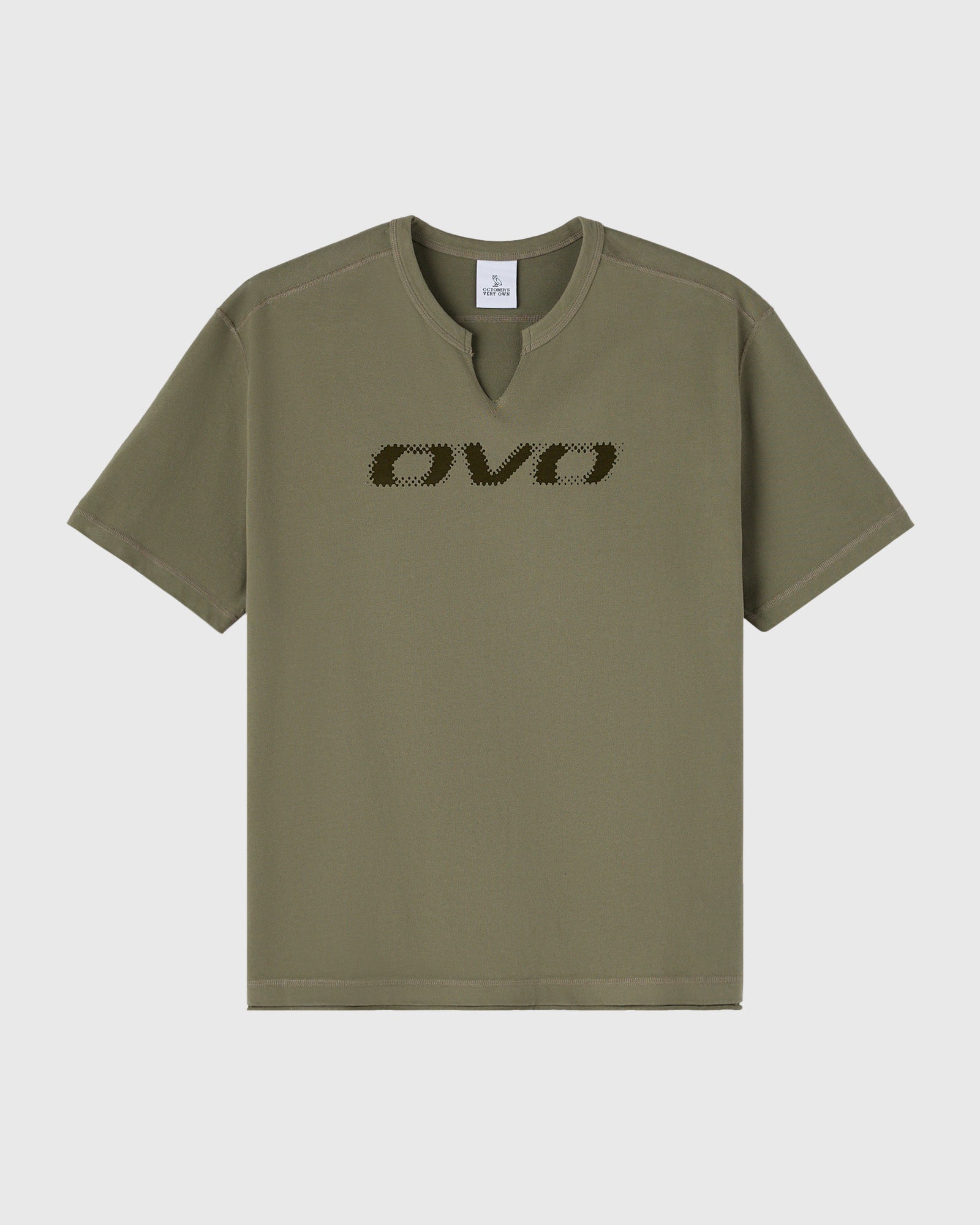 Split Neck Tee - Olive Green