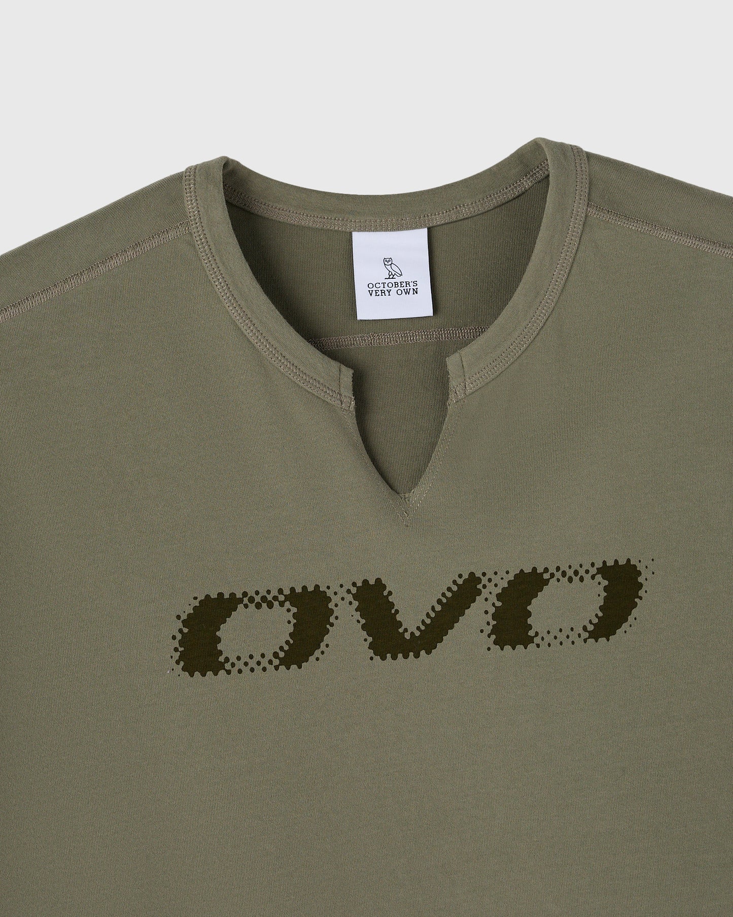 Split Neck Tee - Olive Green