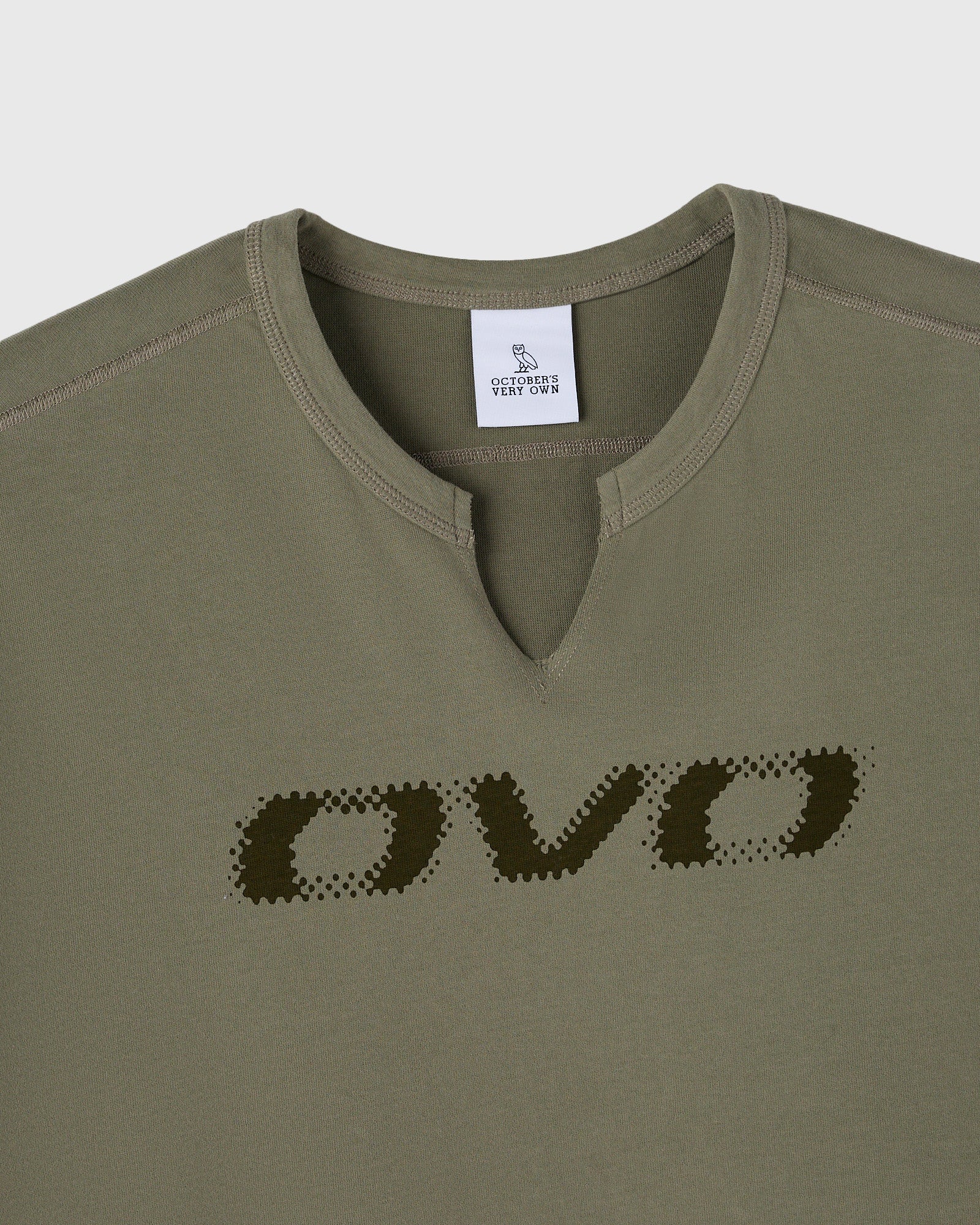 Split Neck Tee - Olive Green