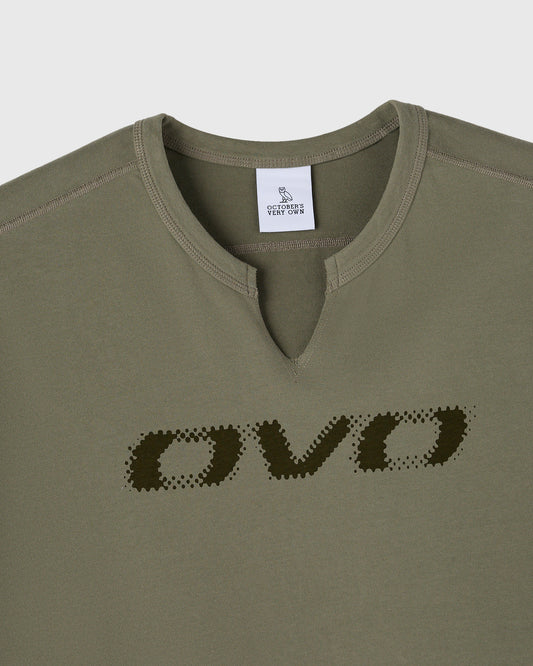 Split Neck Tee - Olive Green