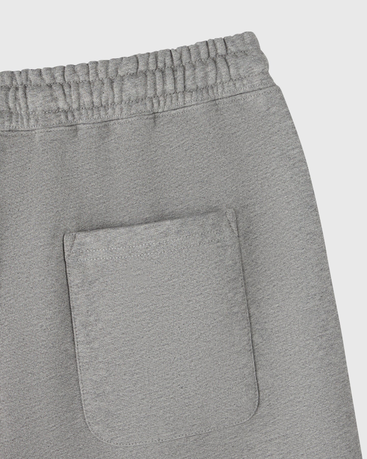 Heather grey sweatshorts with elasticated waistband and front patch pocket.