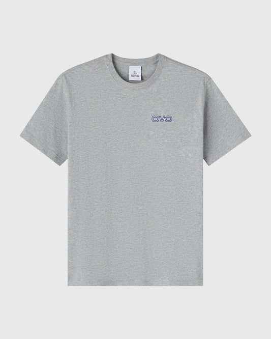 Heather grey short-sleeve t-shirt with small OVO logo embroidered on chest.