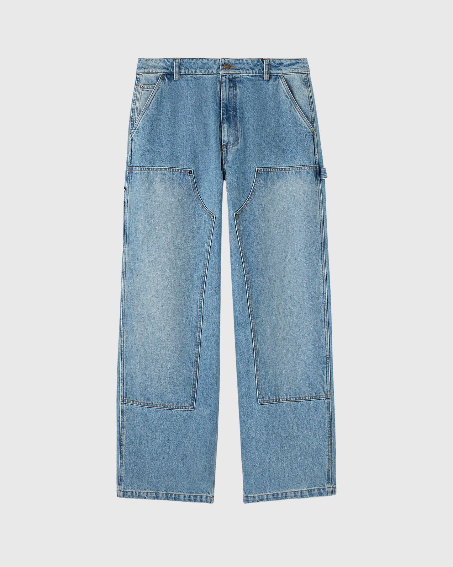 PANTALON EN JEAN À GENOUX RENTRÉS - INDIGO DÉLAVÉ