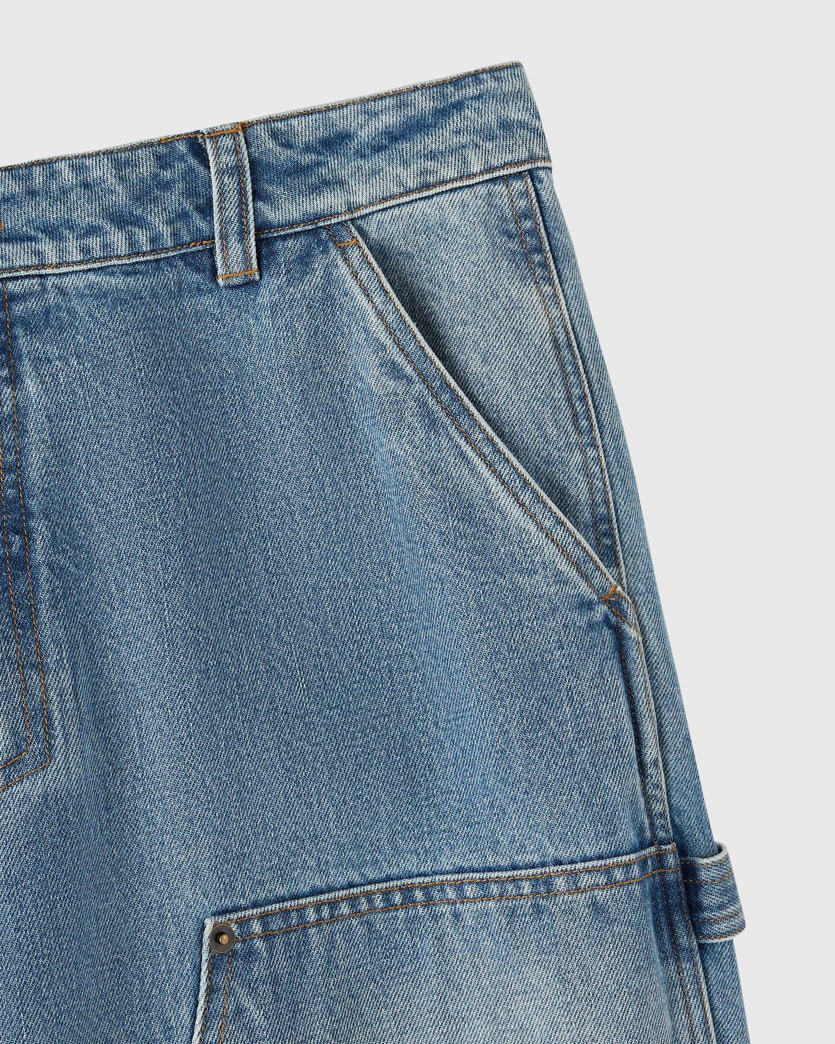 PANTALON EN JEAN À GENOUX RENTRÉS - INDIGO DÉLAVÉ