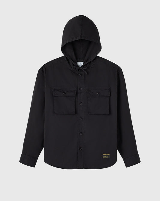 Chemise boutonnée à capuche - Noir