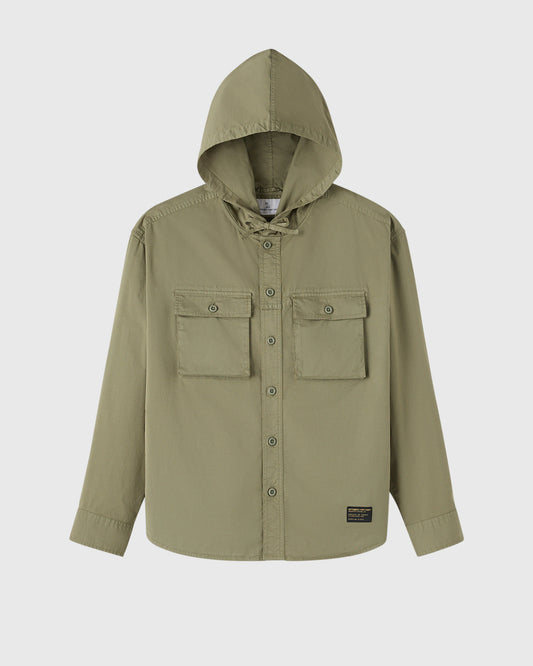 Chemise boutonnée à capuche - Vert olive