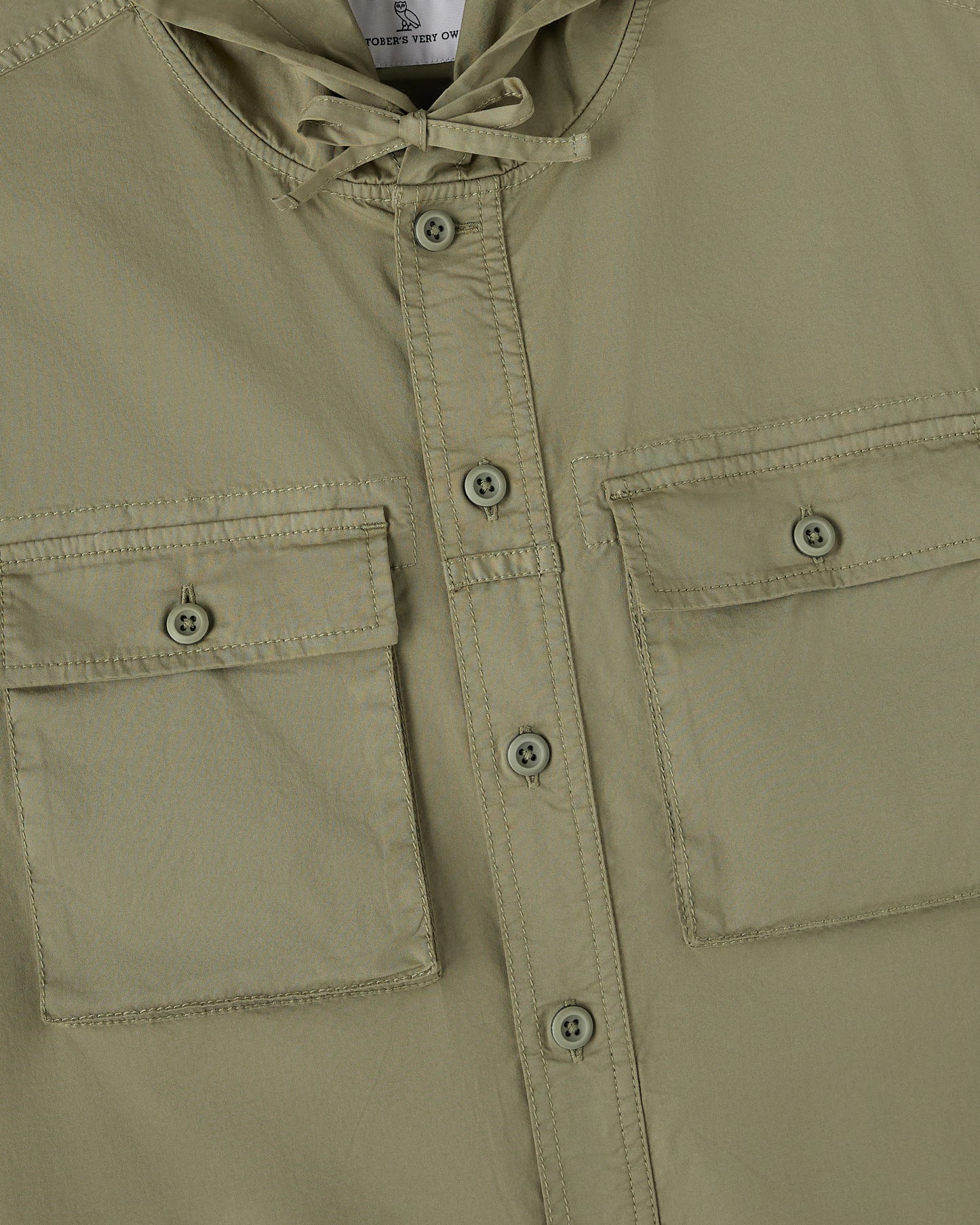 Hooded Button Up Shirt - Olive Green