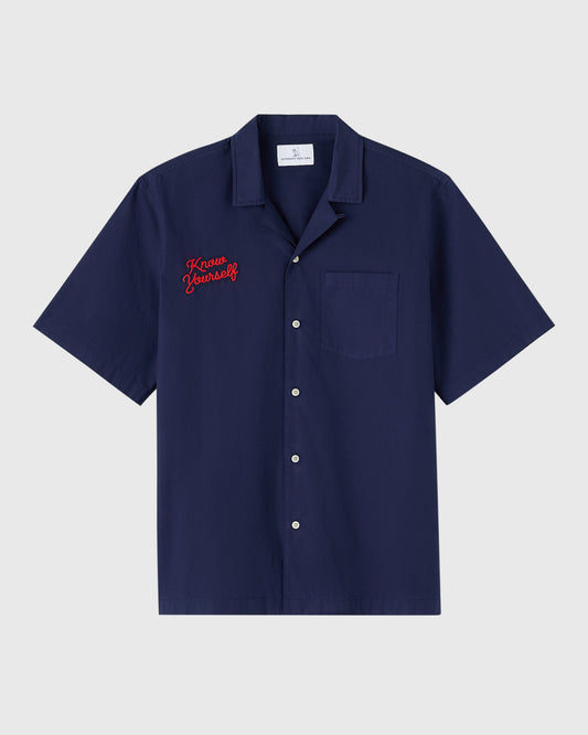 Pom Pom Banner Camp Shirt - Navy