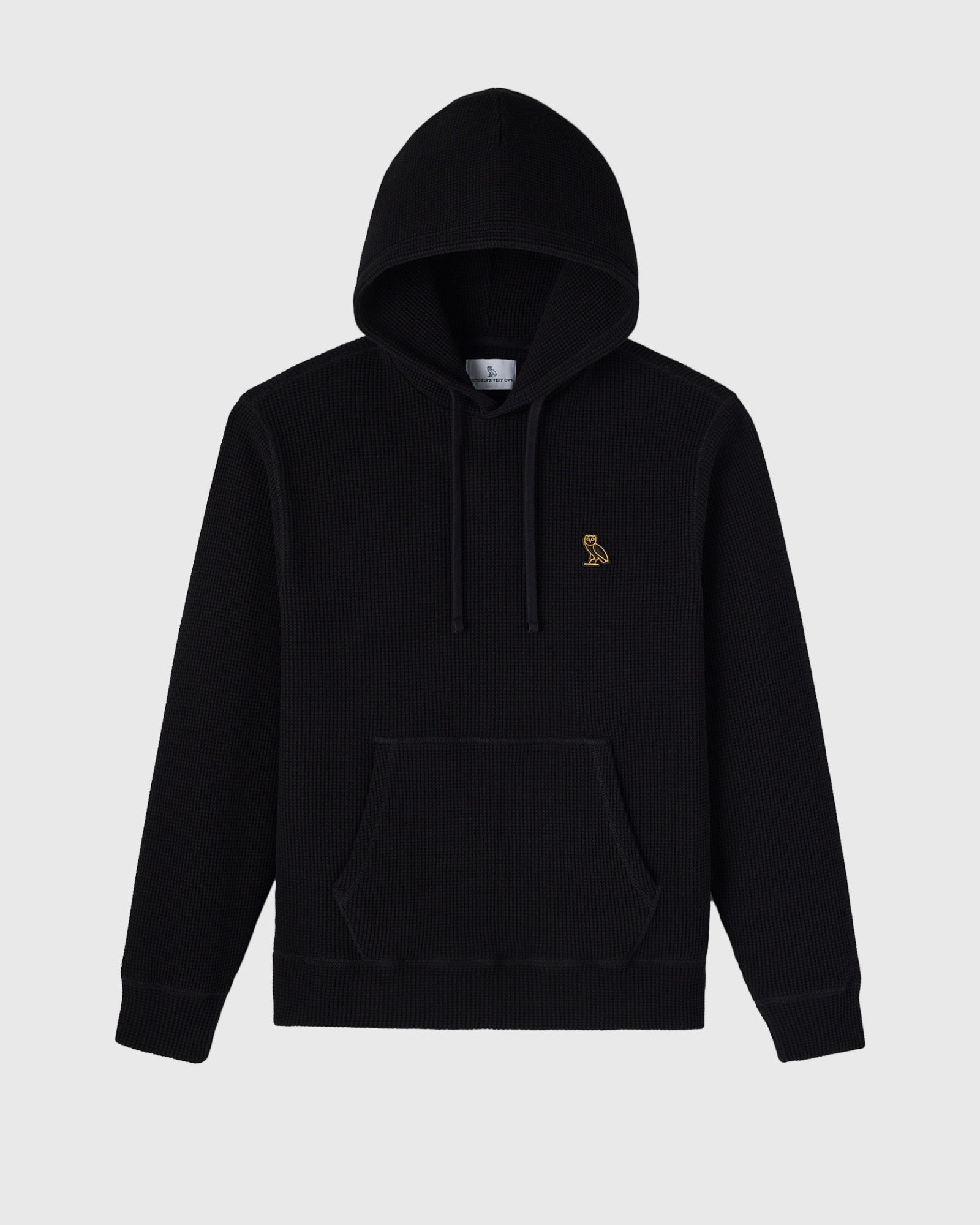 Jersey Lined Waffle Hoodie - Black