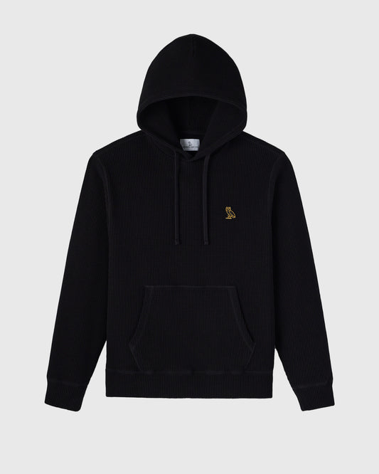 Jersey Lined Waffle Hoodie - Black