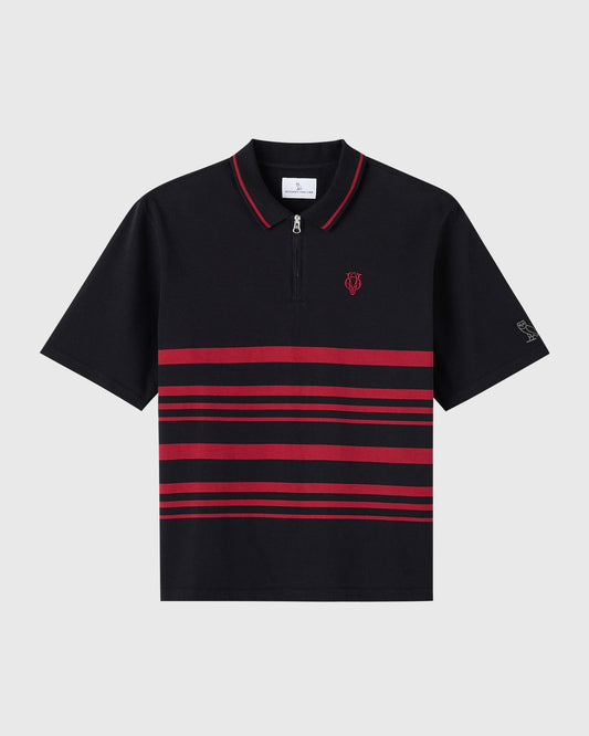 Yarn-Dyed Stripe Quarter-Zip Polo - Black