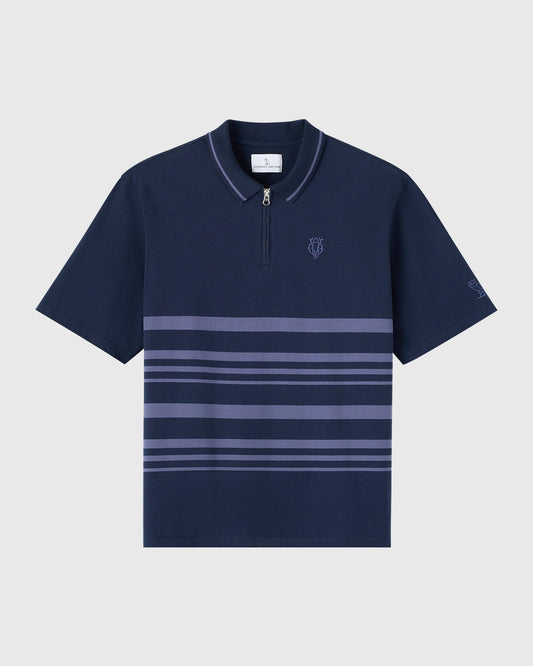 Yarn-Dyed Stripe Quarter-Zip Polo - Royal Navy