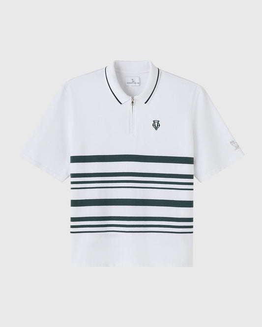 Yarn-Dyed Stripe Quarter-Zip Polo - White
