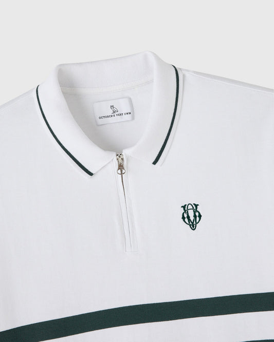 Yarn-Dyed Stripe Quarter-Zip Polo - White