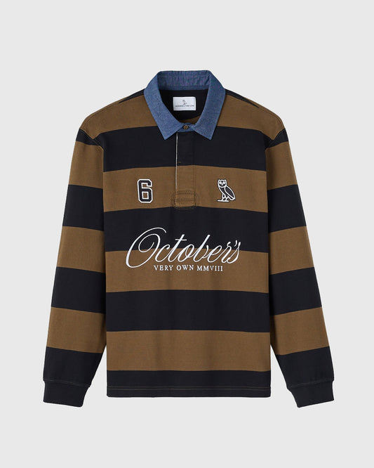Stripe Script Rugby Polo - Moss