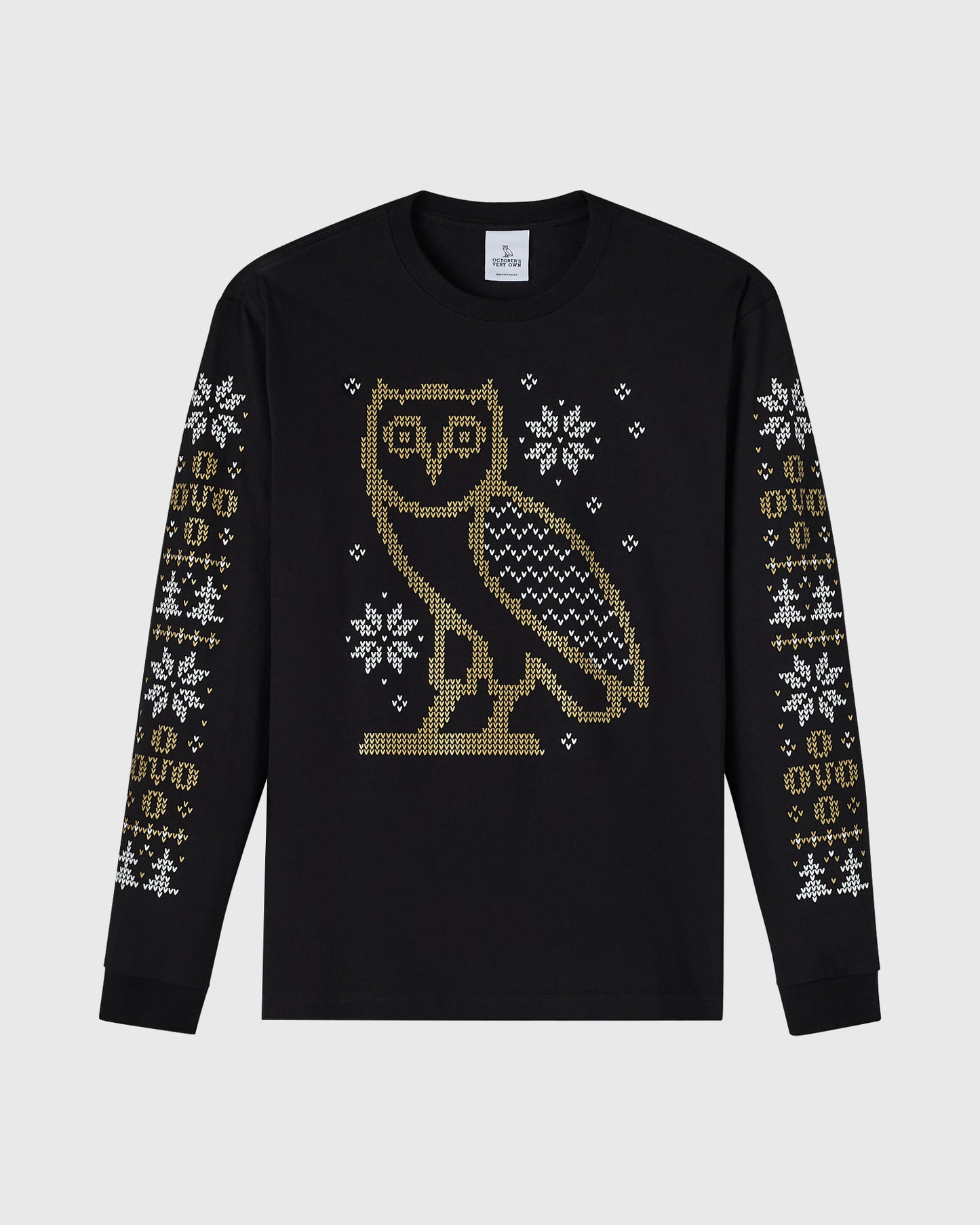 Snowflake Owl Long-Sleeve Tee - Black