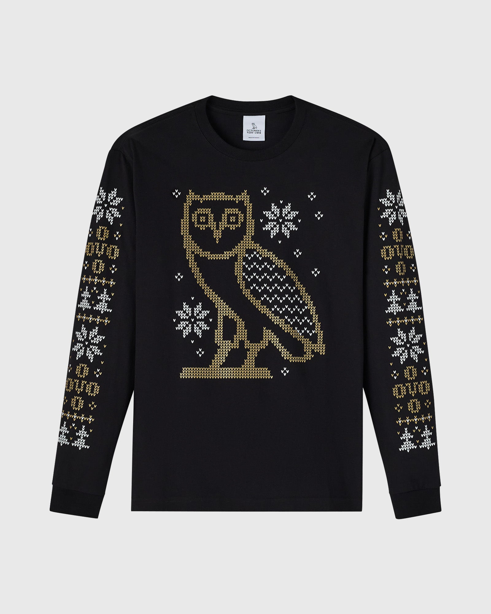 Snowflake Owl Long-Sleeve Tee - Black