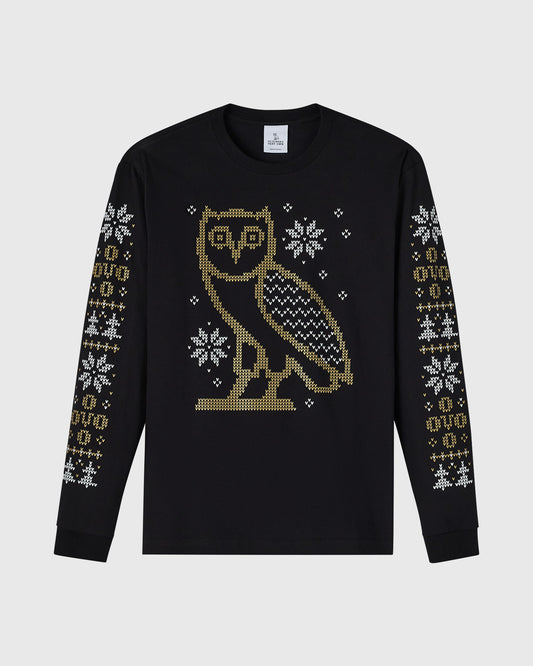Snowflake Owl Long-Sleeve Tee - Black