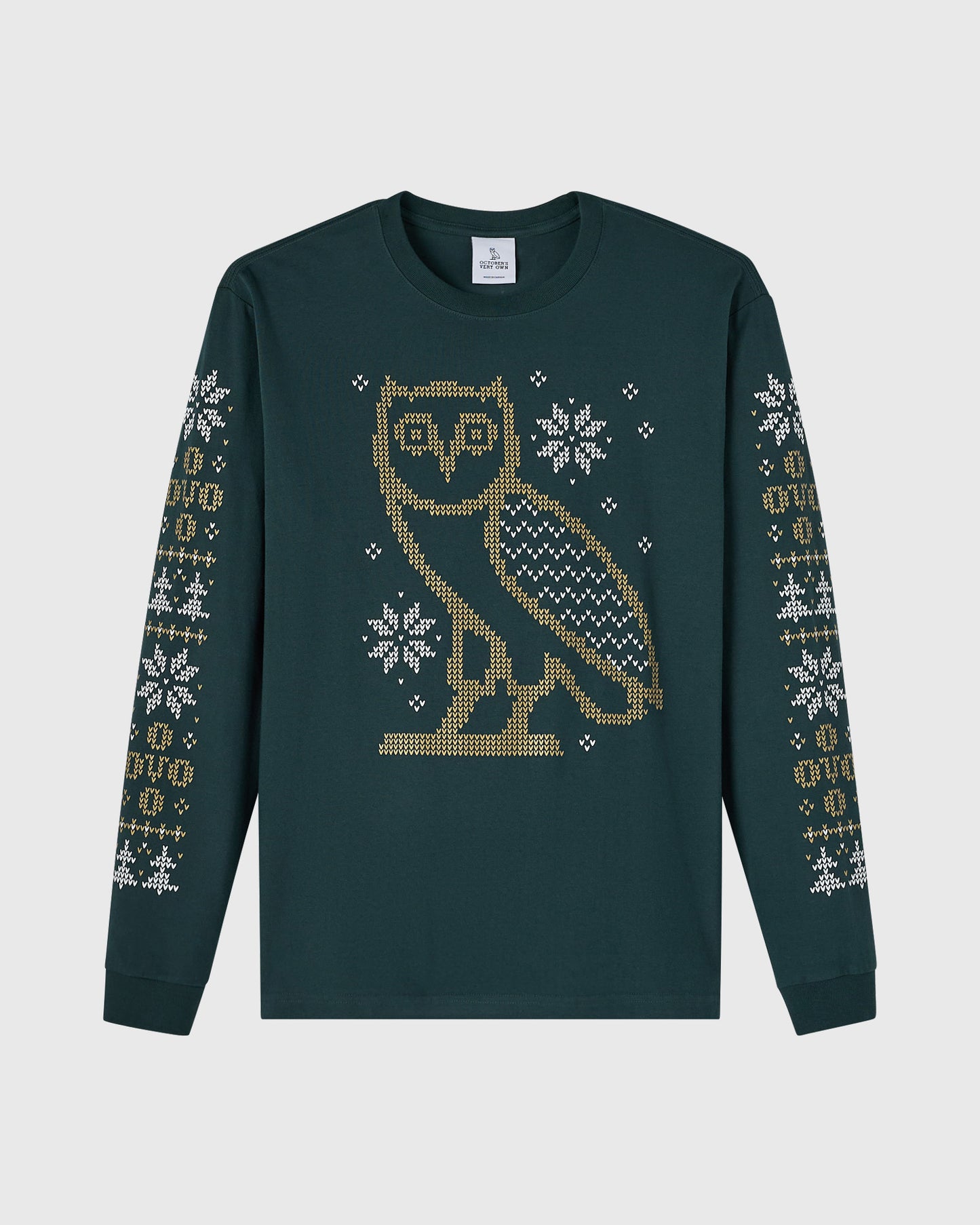 Snowflake Owl Long-Sleeve Tee - Midnight Green