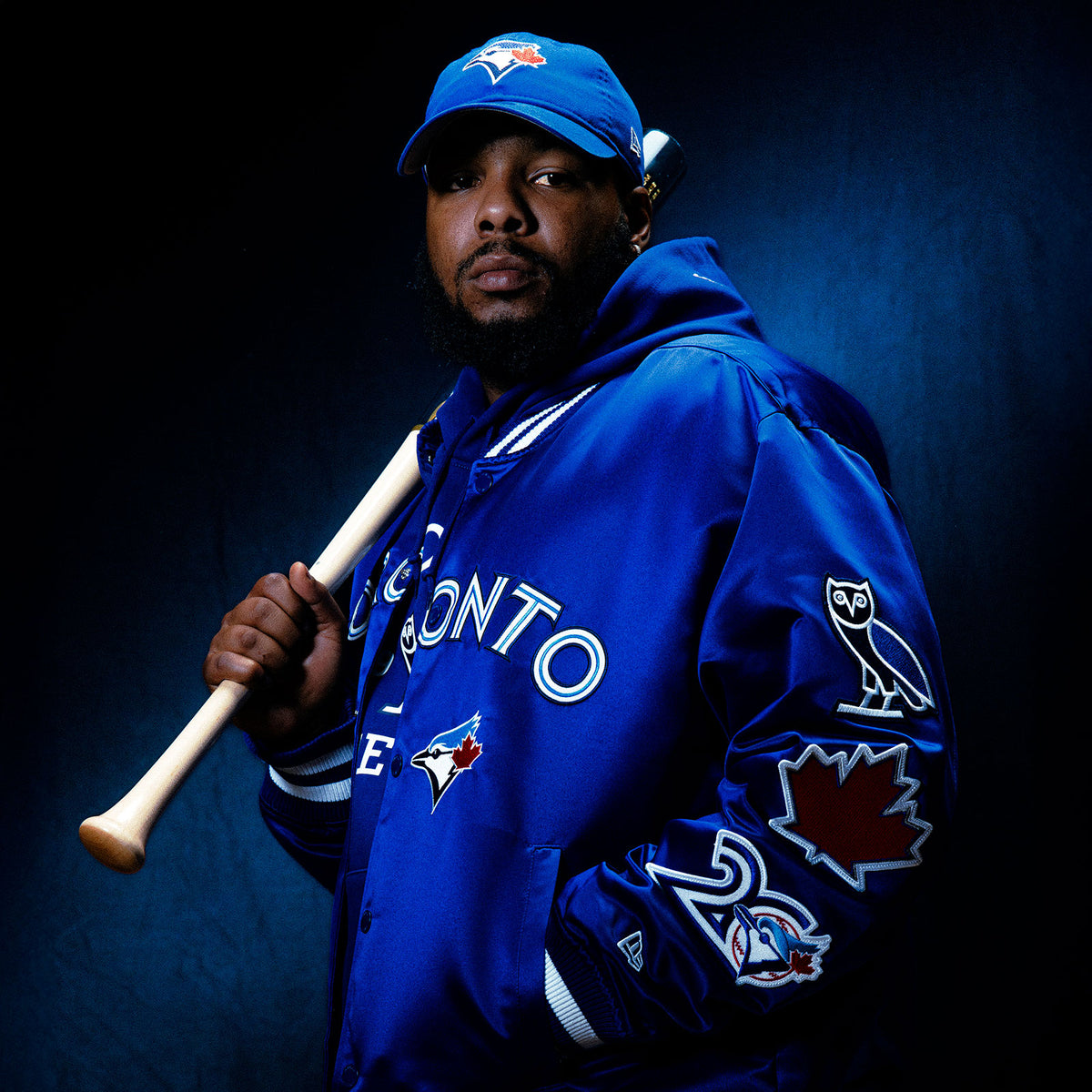Vladimir Guerrero wearing a October's Very Own x MLB Jacket 