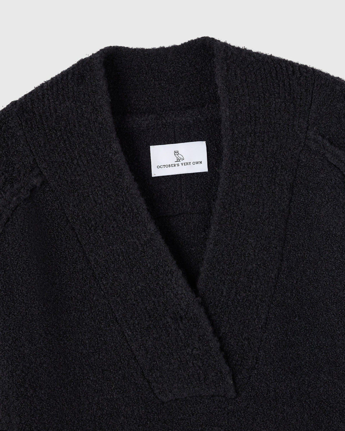Luxe Boucle Shawl Sweater - Black
