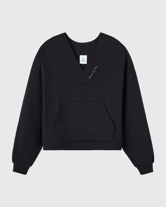 Luxe Knit Shawl Pullover - Black