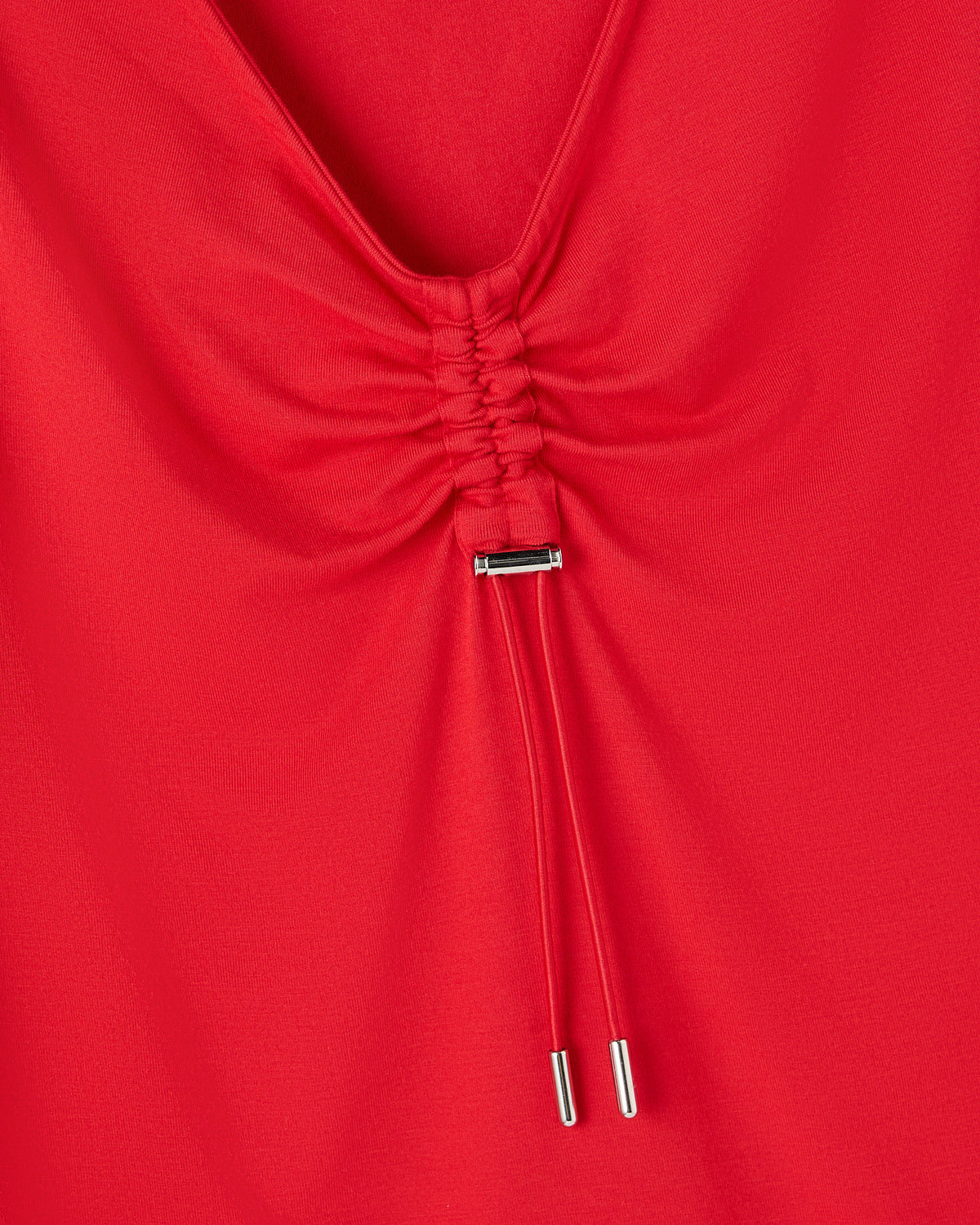 Cinched Pom Pom Tee - Red